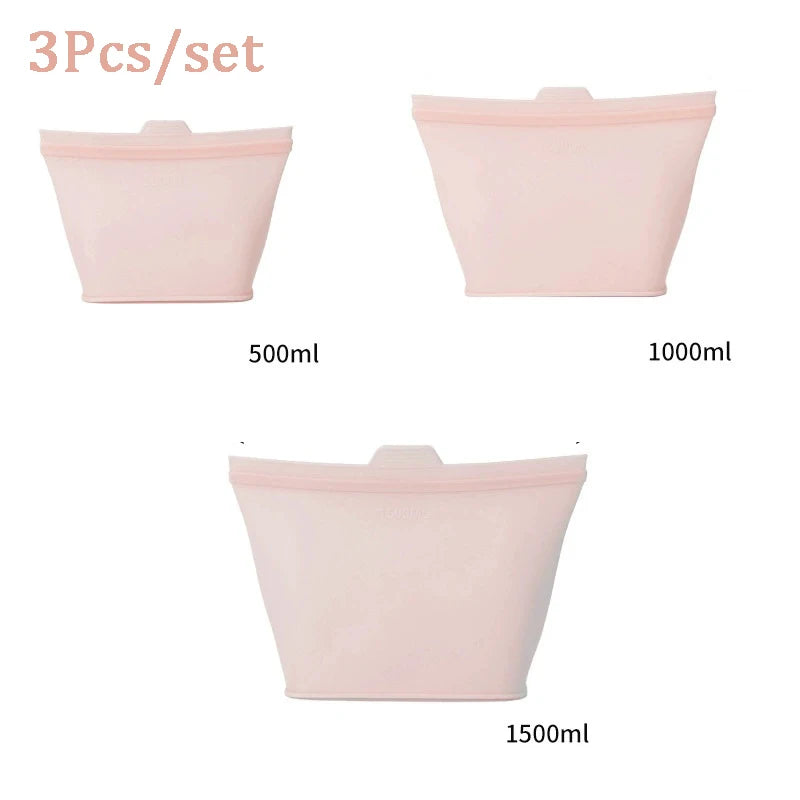 Greater Reusable Silicone Food Storage Bags, Stand Up Zip, Multi-Use Storage containers, Dishwasher, Microwave, and Oven Safe
